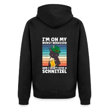 Deutsche Bratwurst I'm on my Wurst Behavior - Unisex Premium Bio Zip Hoodie - Schwarz - Hinten - Nico (187cm)