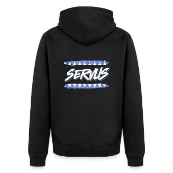 Servus Bayern Weiß Blau München Shirt Bayer - Unisex Premium Bio Zip Hoodie - Schwarz - Hinten - Nico (187cm)