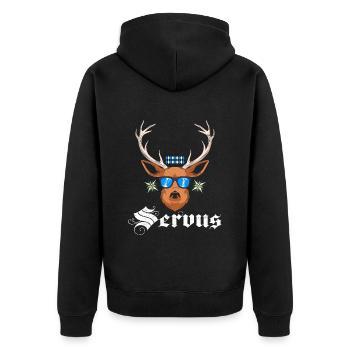 Bayerisch Servus Freistaat Bayern Blau Weiß - Unisex Premium Bio Zip Hoodie - Schwarz - Hinten - Nico (187cm)
