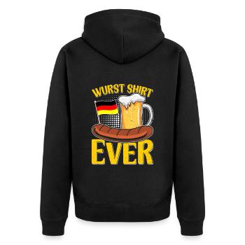 Wurst Shirt Ever Deutsches Essen Bratwurst - Unisex Premium Bio Zip Hoodie - Schwarz - Hinten - Nico (187cm)