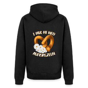Shirt I Mog mi ned Aufbrezeln Brezeln - Unisex Premium Bio Zip Hoodie - Schwarz - Hinten - Nico (187cm)