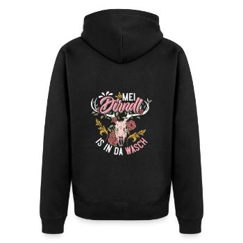 Mein Dirndl is in da Wäsch Bayerisches Dirndl Shir - Unisex Premium Bio Zip Hoodie - Schwarz - Hinten - Nico (187cm)
