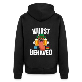 Wurst Behaved Bratwurst Bierliebhaber Bayern - Unisex Premium Bio Zip Hoodie - Schwarz - Hinten - Nico (187cm)