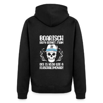 Boarisch Red'n Bringt Z'Bayerisch Sprechen - Unisex Premium Bio Zip Hoodie - Schwarz - Hinten - Nico (187cm)