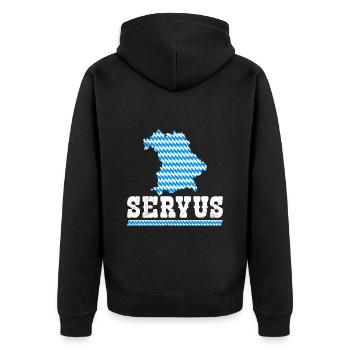 Bayerisch Servus Freistaat Bayern Blau Weiß - Unisex Premium Organic Zip Hoodie - black - Back - Nico (187cm)