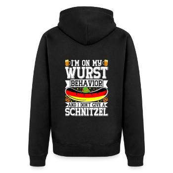Germany On my Wurst Behavior Pretzels Beer Fan - Unisex Premium Organic Zip Hoodie - black - Back - Nico (187cm)