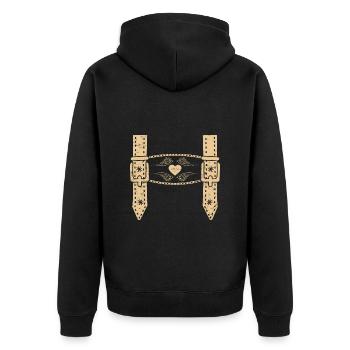 Lederhosen Trachten Shirt Männer Bayerisch - Unisex Premium Bio Zip Hoodie - Schwarz - Hinten - Nico (187cm)