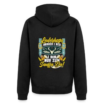 Lederhosn Brauch I ned Bin zum Sauffn Da Bierfan - Unisex Premium Bio Zip Hoodie - Schwarz - Hinten - Nico (187cm)