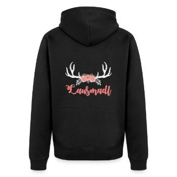 Lausmadl Dirndl Trachten Shirt Frauen Tracht - Unisex Premium Bio Zip Hoodie - Schwarz - Hinten - Nico (187cm)
