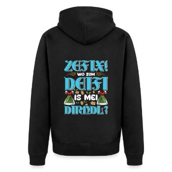 Trachten Shirt Frauen Wo zum Deifi is mein Dirndl - Veste à capuche bio Premium Unisexe - noir - Dos - Nico (187cm)