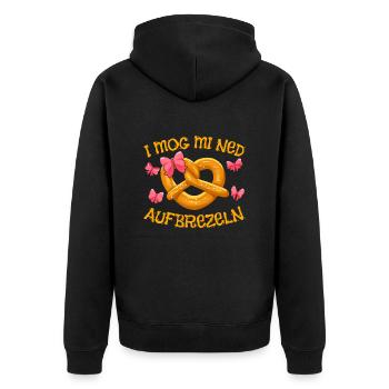 Shirt I Mog mi ned Aufbrezeln Brezeln - Unisex Premium Bio Zip Hoodie - Schwarz - Hinten - Nico (187cm)