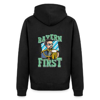 Bavaria First King Ludwig Bavarian Blue White - Unisex Premium Organic Zip Hoodie - black - Back - Nico (187cm)