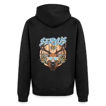 Servus Bayern Weiß Blau München Shirt Bayer - Unisex Premium Bio Zip Hoodie - Schwarz - Hinten - Nico (187cm)