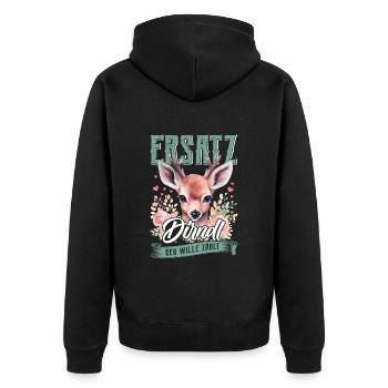 Trachten Frauen Ersatz Dirndl Shirt - Unisex Premium Bio Zip Hoodie - Schwarz - Hinten - Nico (187cm)