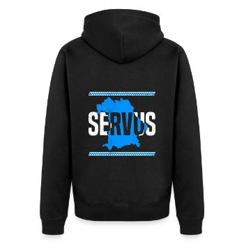 Bayerisch Servus Freistaat Bayern Blau Weiß - Unisex Premium Organic Zip Hoodie - black - Back - Nico (187cm)