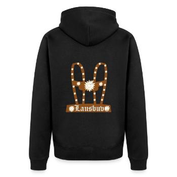 Lausbub Bayern Lederhose Herren Shirt Bayerisch - Unisex Premium Bio Zip Hoodie - Schwarz - Hinten - Nico (187cm)