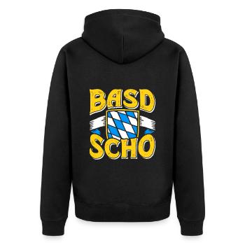 Basd Scho Bayerisches Shirt München Bayern - Unisex Premium Bio Zip Hoodie - Schwarz - Hinten - Nico (187cm)
