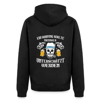Bayern Erfahrung sollte Nie Unterschätzt werden - Unisex Premium Bio Zip Hoodie - Schwarz - Hinten - Nico (187cm)