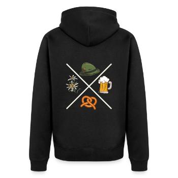 Bayerisch Tradition Bierkrug Brezeln Bayern - Unisex Premium Bio Zip Hoodie - Schwarz - Hinten - Nico (187cm)