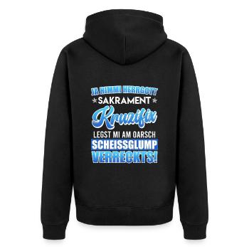 Bayerisch Fluchen Himme Herrgott Sakrament - Unisex Premium Bio Zip Hoodie - Schwarz - Hinten - Nico (187cm)