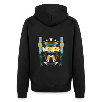 Lederhosen Lausbua Bayerisch Trachten Shirt Herren - Unisex Premium Bio Zip Hoodie - Schwarz - Hinten - Nico (187cm)
