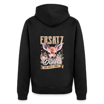 Trachten Frauen Ersatz Dirndl Shirt - Unisex Premium Bio Zip Hoodie - Schwarz - Hinten - Nico (187cm)