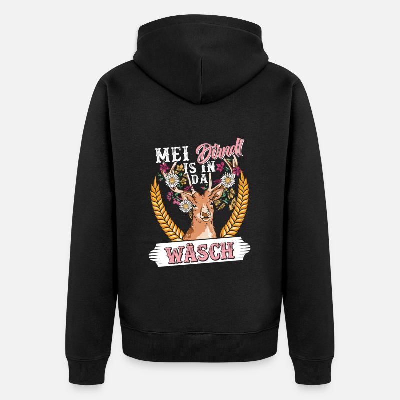 Mein Dirndl is in da Wäsch Bayerisches Dirndl Shir - Unisex Premium Bio Zip Hoodie - Schwarz