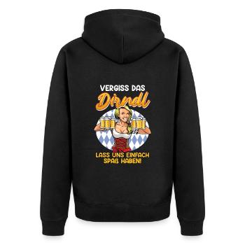 Bierfan Frauen Vergiss das Dirndl Bayerisches - Unisex Premium Bio Zip Hoodie - Schwarz - Hinten - Nico (187cm)