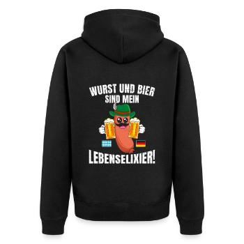 Wurst und Bier sind mein Lebenselixier! Bierfan - Unisex Premium Bio Zip Hoodie - Schwarz - Hinten - Nico (187cm)