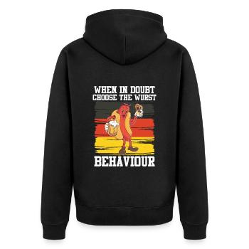 Deutsches Essen When In Doubt Choose the Wurst - Unisex Premium Bio Zip Hoodie - Schwarz - Hinten - Nico (187cm)