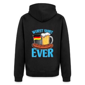 Wurst Shirt Ever Deutsches Essen Bratwurst - Unisex Premium Bio Zip Hoodie - Schwarz - Hinten - Nico (187cm)