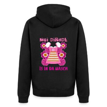 Mein Dirndl is in da Wäsch Bayern Shirt - Unisex Premium Bio Zip Hoodie - Schwarz - Hinten - Nico (187cm)