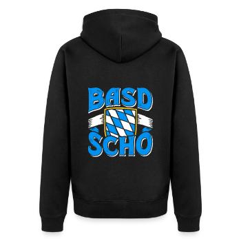 Basd Scho Bayerisches Shirt München Bayern - Unisex Premium Bio Zip Hoodie - Schwarz - Hinten - Nico (187cm)