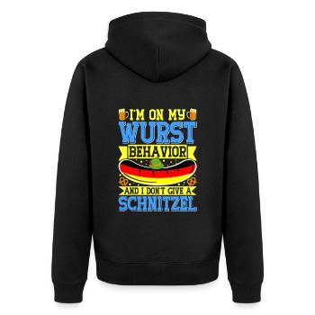Deutschland On my Wurst Behavior Brezeln Bierfan - Unisex Premium Bio Zip Hoodie - Schwarz - Hinten - Nico (187cm)