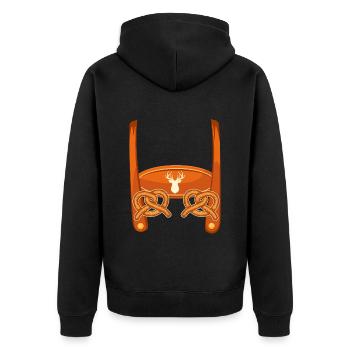 Lederhosn Bayerisches Trachten Shirt Herren - Unisex Premium Bio Zip Hoodie - Schwarz - Hinten - Nico (187cm)