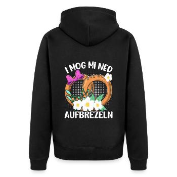 Deutsche Brezeln I Mog Mi ned Aufbrezeln Frauen - Unisex Premium Bio Zip Hoodie - Schwarz - Hinten - Nico (187cm)