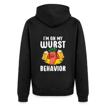 Deutsche Bratwurst I'm on my Wurst Behavior - Unisex Premium Bio Zip Hoodie - Schwarz - Hinten - Nico (187cm)
