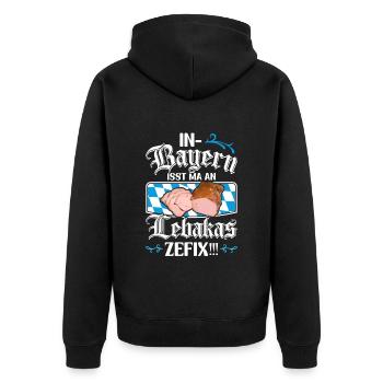 Leberkäse In Bayern Isst Ma an Lebakas Zefix - Unisex Premium Bio Zip Hoodie - Schwarz - Hinten - Nico (187cm)