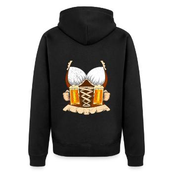 Bierliebhaber Frauen Dirndl Shirt Frau - Unisex Premium Bio Zip Hoodie - Schwarz - Hinten - Nico (187cm)