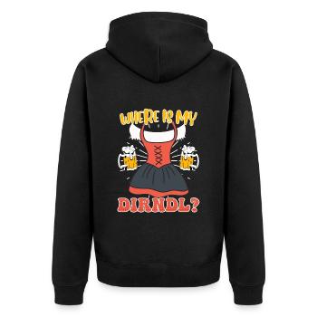 Trachten Shirt Wo ist mein Dirndl? Bayerisches - Unisex Premium Bio Zip Hoodie - Schwarz - Hinten - Nico (187cm)