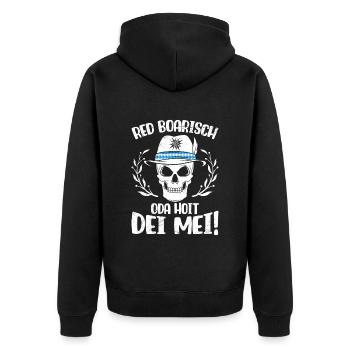 Bayerisch Red Boarisch oda Hoit dei Mei! Bayern - Unisex Premium Bio Zip Hoodie - Schwarz - Hinten - Nico (187cm)