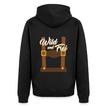 Wild und Frei Bayerisches Trachten Shirt Bayern - Unisex Premium Bio Zip Hoodie - Schwarz - Hinten - Nico (187cm)