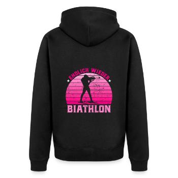 Wintersport Endlich Wieder Biathlon Wettkampf - Unisex Premium Bio Zip Hoodie - Schwarz - Hinten - Nico (187cm)