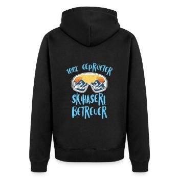 Skihasen 100 % Geprüfter Skihaserl Betreuer - Unisex Premium Bio Zip Hoodie - Schwarz - Hinten - Nico (187cm)
