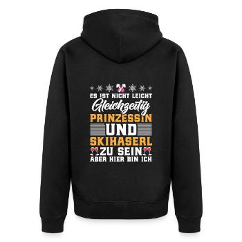 Frauen Shirt Gleichzeit Prizessin und Skihaserl - Unisex Premium Bio Zip Hoodie - Schwarz - Hinten - Nico (187cm)