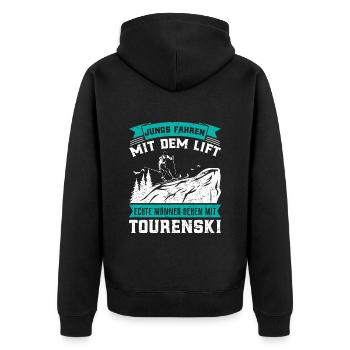 Jungs Fahren mit dem Lift Männer Gehen Tourenski - Unisex Premium Bio Zip Hoodie - Schwarz - Hinten - Nico (187cm)