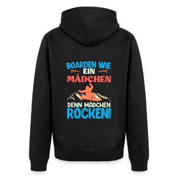 Boarden wie ein Mädchen Denn Mädchen Rocken! - Unisex Premium Bio Zip Hoodie - Schwarz - Hinten - Nico (187cm)