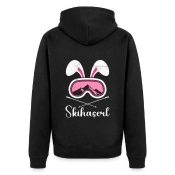 Skihaserl Skihasen Shirt Skihasen Apres Party - Unisex Premium Bio Zip Hoodie - Schwarz - Hinten - Nico (187cm)