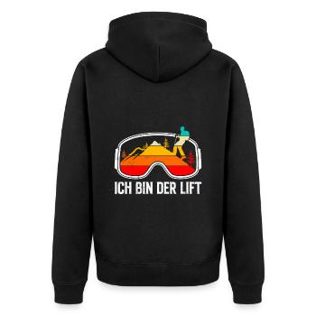 Skibergsteiger Ich bin der Lift Ski Touring - Unisex Premium Bio Zip Hoodie - Schwarz - Hinten - Nico (187cm)