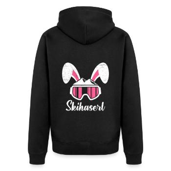 Skihaserl Skihasen Shirt Skihasen Apres Party - Unisex Premium Bio Zip Hoodie - Schwarz - Hinten - Nico (187cm)